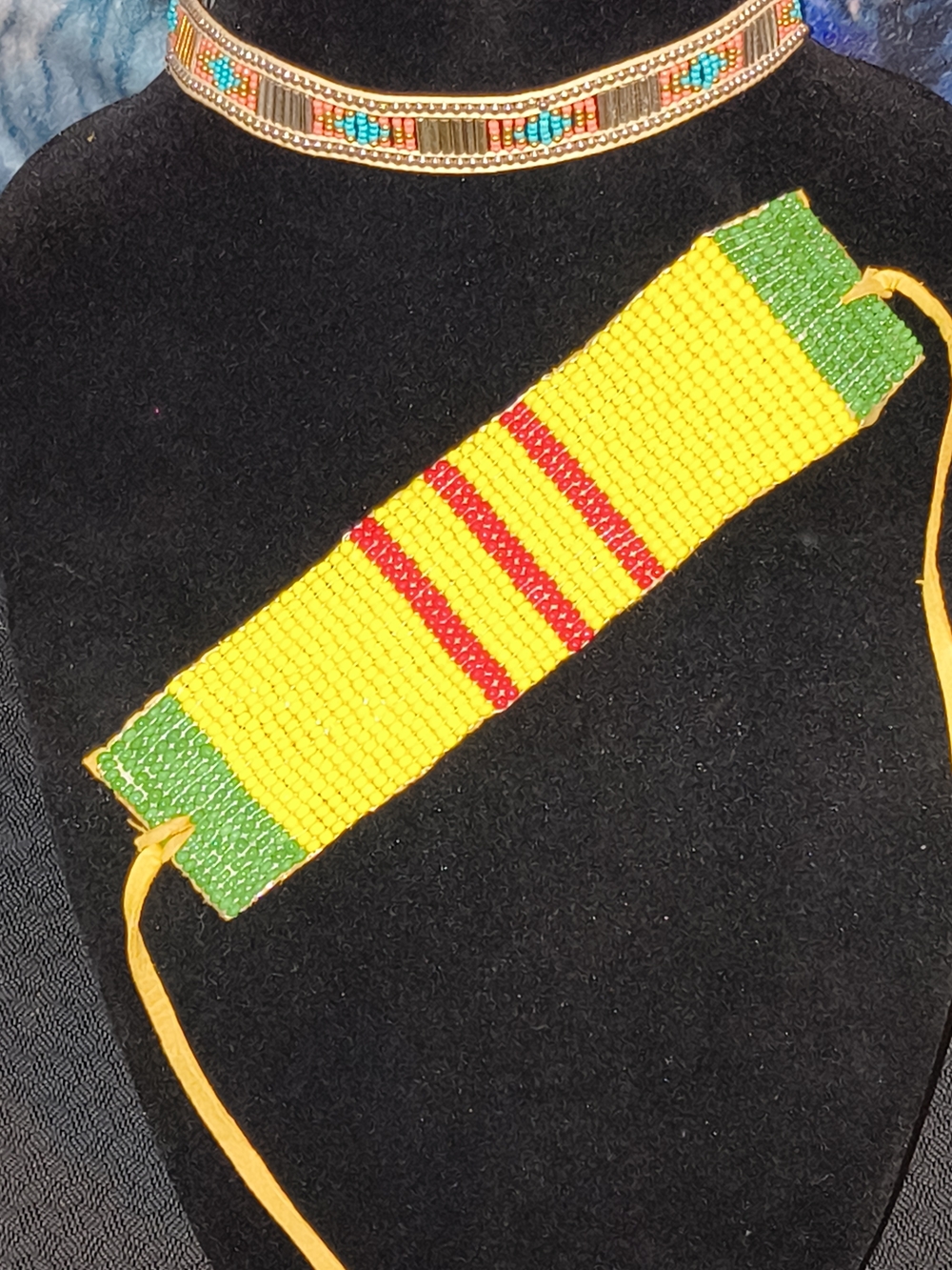 Handmade Seed Bead Bracelet with Yellow, Green & Red Arm Bracelet And A Choker